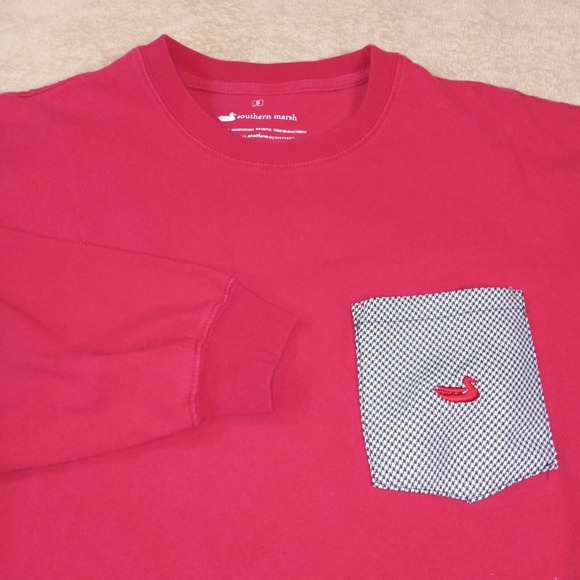 Southern Marsh Long Sleeve Crew Neck T-Shirt With Pocket Men's Small Red - Picture 1 of 9